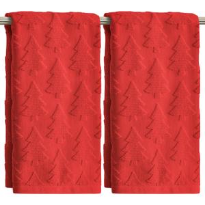 Artoid Mode 2 Pcs Red 3D Xmas Tree Jacquard Christmas Hand Towels for Bathroom, 100% Cotton Soft Absorbent Bathroom Decor Towels, 13.7 x 29.5 Inch
