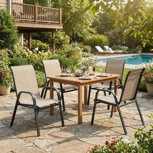 GarveeLife Stackable Outdoor Chairs Set of 4, All Weather Patio Chairs - Lightweight Aluminum & Breathable Mesh for Backyard, Poolside, Garden, Balcony Dining