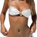SOLY HUX Bathing Suit for Women Halter Ring Linked Tie Side Bikini Sets Two Piece Swimsuit (White, M)