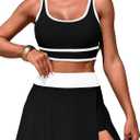 Women's High Waisted Bikini Sets Tummy Control Swim Skirt Two Piece Swim Suit Tummy Control Color Block Bathing Suit (Medium, Black)