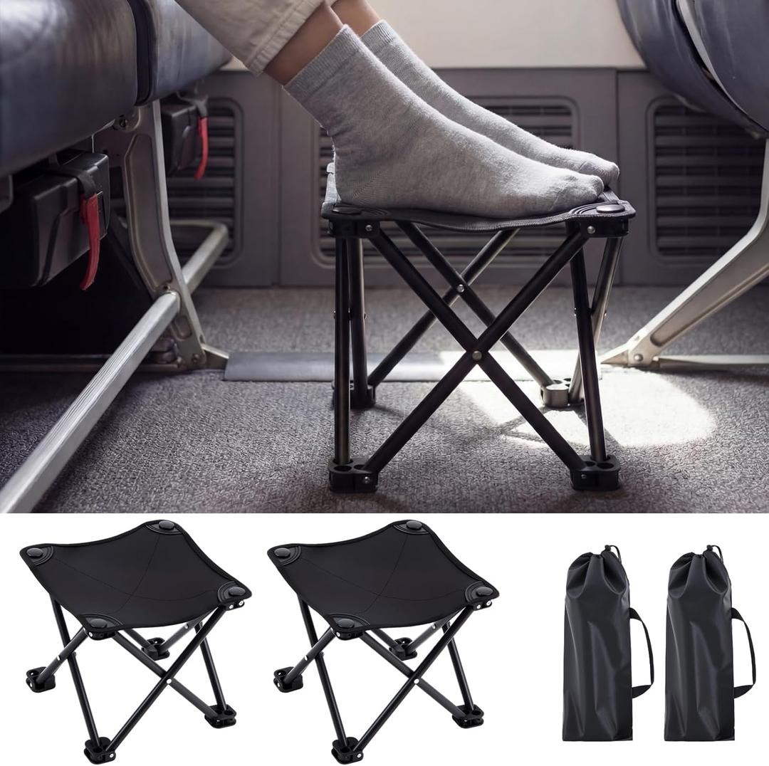 Ripeng 2 Pcs Portable Airplane Travel Foot Rest, Folding Camping Stool, Under Desk Foot Rest at Work for Long Flight, Home and Office Outdoor Hiking Fishing with Carry Bag