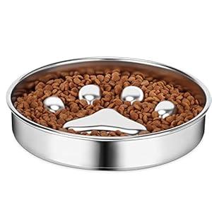 AIPERRO Slow Feeder Dog Bowls 304 Stainless Steel, 2 Cups Metal Food Bowls, Water Bowl for Small & Medium Sized Dogs, Fun Bloat Stop Pet Fast Eaters