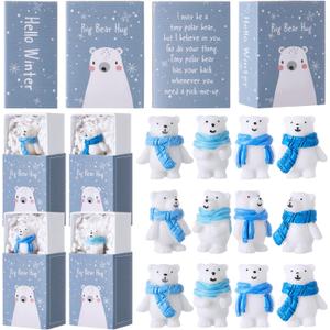 HyDren 24 Sets Mini Resin Bears Winter Appreciation Gifts Mini Polar Figurines with Container Micro Landscape Ornament Thank You Gifts for Employees Friends Bulk Team Valentines Funny Gift