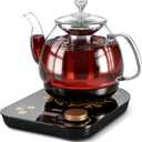 HHT Electric Tea Maker with Infuser, 1 Precise Temperature Control, Glass Electric Kettle for Herbal,Flowers,Fruit Tea and Loose Leaf,BPA-Free,Auto Shut-Off,Brewing Program,Keep Warm,0.8L/27oz Grey