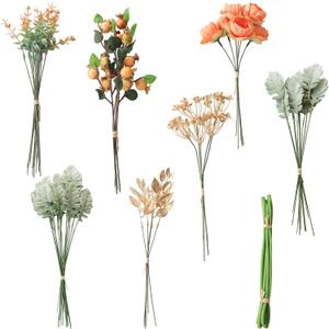 Floroom Artificial Greenery Stems Box Set, 63pcs with 7 Kinds of Faux Greenery Flowers Picks for DIY Bridal Bouquets Wedding Floral Arrangement Table Centerpieces, Burnt Orange & Green