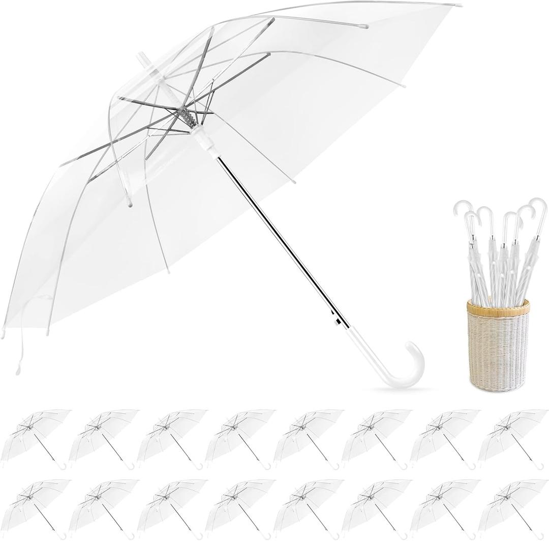 Clear Wedding Umbrellas Bulk, High-Visibility Transparent Rain Umbrella, Firm and Durable, Easy Operation, Large Clear Umbrella for Wedding Bride Groom Photography Golf Outdoor (16 pcs)