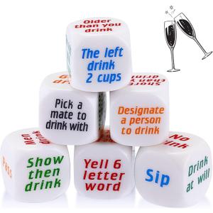 Hanaive 6 Pcs Drinking Dice Bar Rolling Decider Bachelorette Party Game Drunk Frenzy for Adults Party Family Friends Gathering Adult Favor Games(Basic Dice,White)
