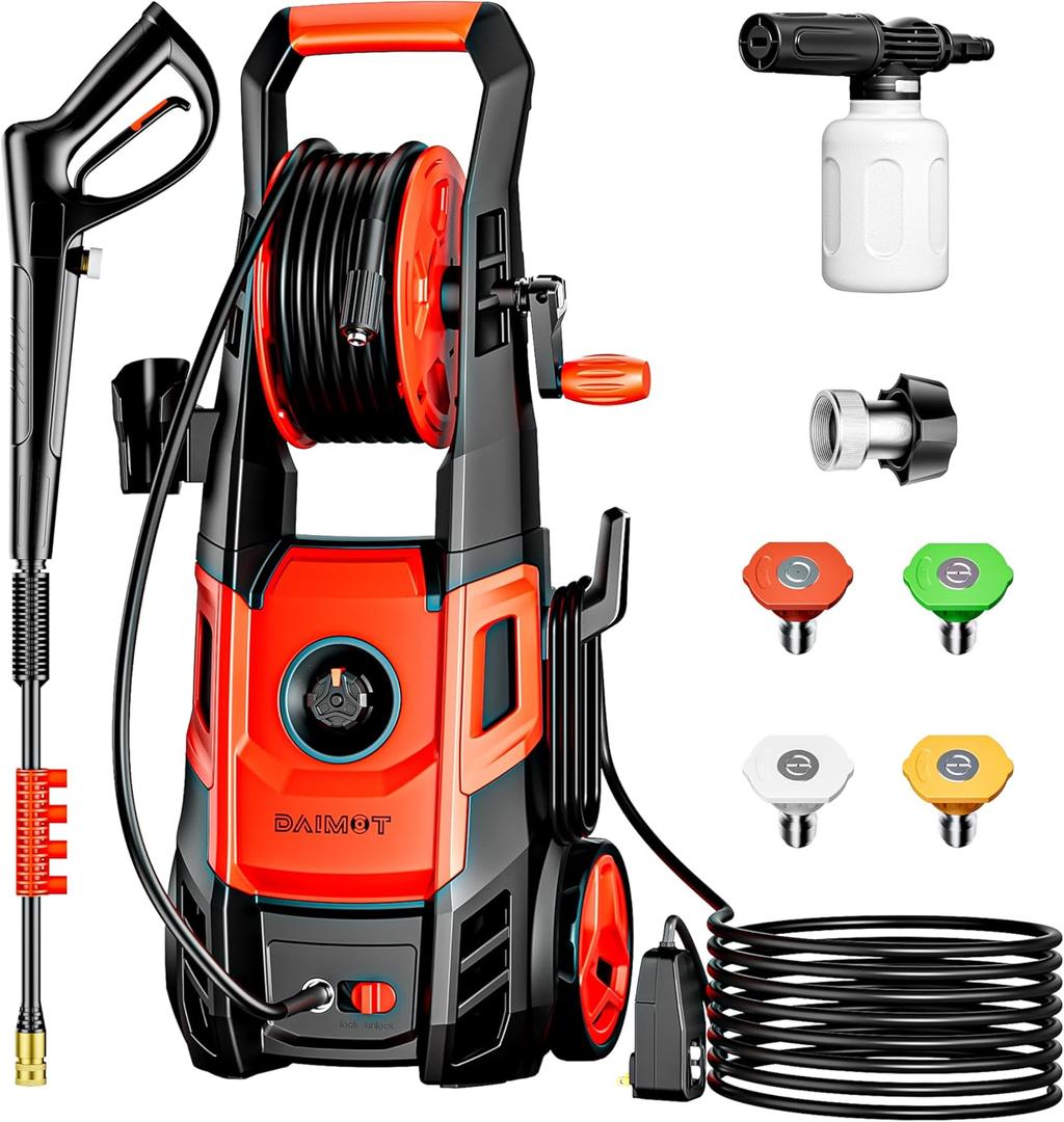 DAIMOT Electric High Pressure Washer - 8850 Pump Power Washer 3500PSI Max Included Foam Cannon, 4 Different Pressure Tips, 1/ 4 Quick Connect to Most Attachments & Accessories (3500 PSI/ 2.4 GPM)
