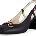 Coutgo Women's Slingback Chunky Block Heels Pumps Square Toe Metal Buckle Party Dress Work Shoes, Black, Size 8