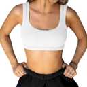 XUNYU Square Neck Tank Top for Women Ribbed Padded Crop Top with Built in Bra U Back Sexy Going Out Tops Basic Casual Summer (White) M
