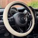 PINCTROT Nappa Leather Steering Wheel Cover, Slim Fit No Bulk Design, One Piece Leather with Breathable Perforation, Fit Like Gloves, Universal 14.5-15 Inch(Nappa Beige) (Medium(Standard) Size[14 1/2''-15''])