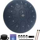 Rain Drum for Outside Garden,Steel Tongue Drum 12 Inches 15 Notes Musical Instruments, Handpan Drum Percussion Instrument, with Soft Bag, Music Book, 2 Mallets, for Meditation or Yoga(Navy Blue)