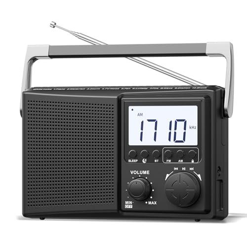 LEOTEC AM FM Radio with Bluetooth,Portable Radio Strong Reception,Plug in Wall,Battery Operated,10 White Noise Sounds,Digital Sleep Timer,Headphone Jack,Volume Control,Easy to Use,Gifts for Seniors
