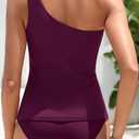Talisea Two Piece Tankini Bathing Suit One Shoulder Swimsuit for Women Tummy Control Swimwear (Red, M)