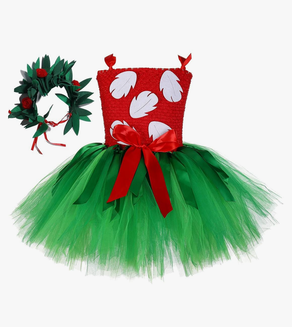 Tutu Dreams Summer Hawaiian Red Green Tutu Dress for Girls 1-12Y with Tropical Fern Leaf Headband Birthday Party Gifts