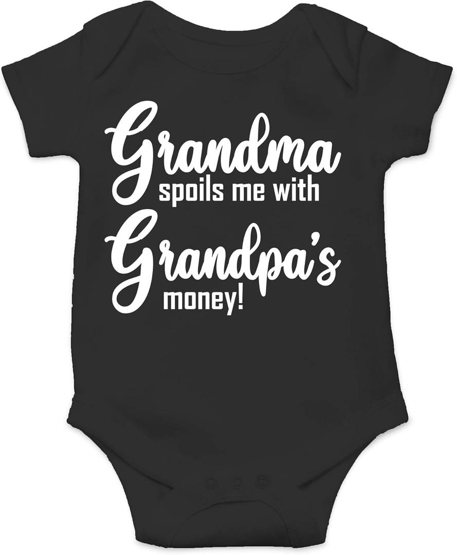 CBTwear Grandma Spoils Me With Grandpa's Money Baby Bodysuit Cute Newborn Clothes Unisex Humor Romper (Black)