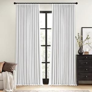 MIULEE White Pinch Pleated 100% Blackout Linen Curtains for Bedroom, Room Darkening Memory Trained Light Blocking Window Curtains 84 inches Long for Living Room, Black Out Pleat Drapes, 2 Panels