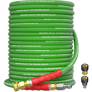 Pressure Washer Hose 100FT 3/8" for Cold and Hot Water 212F, with Swivel Quick Connect, 4500PSI Kink Resistant Grade Steel Wire Braided, Power Washer Hose With 2pcs M22-14mm Adapter (Green)