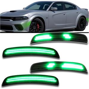 Dynamic LED Side Marker Lights Compatible with 2015-2024 Charger (SXT/Scat Pack/SRT Hellcat) - Sequential Turn Signals | Green Front & Rear | Plug & Play 4-Piece Direct Fit(Green)