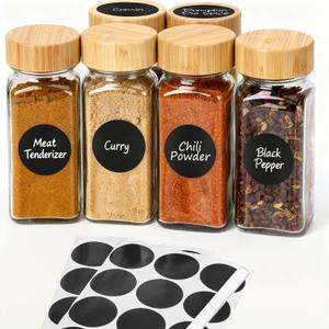 6Pcs Spice Jars with Label, 4oz Empty Square Seasoning Containers, Spice Jars with Shaker Lids, Small Spice Bottles for Salt, Herbs, Sugar, Pepper, Seasoning Jars for Spice Rack, Cabinet, or Drawer (Bamboo)