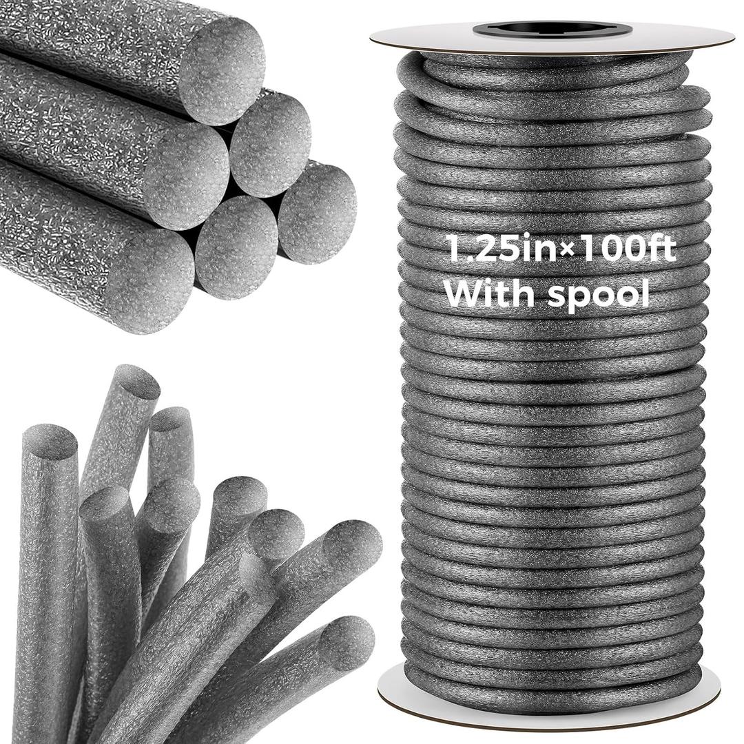 MotiMind 1.25 Inch x 100 ft Foam Backer Rod for Gaps Joints Concrete Crack Filler Caulk Saver Bulk Foam Backing Rod Concrete Filler Rope for Weather Stripping Door Seal(Gray)