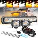 Auxbeam 20 Inch 420W LED Light Bar 2PCS 4 Inch 120W Light Pods, Amber White Strobe Off Road Fog Lights, 6 Modes Memory Reset Function Yellow Spot Flood Driving Work Ditch Lights for Truck Car ATV