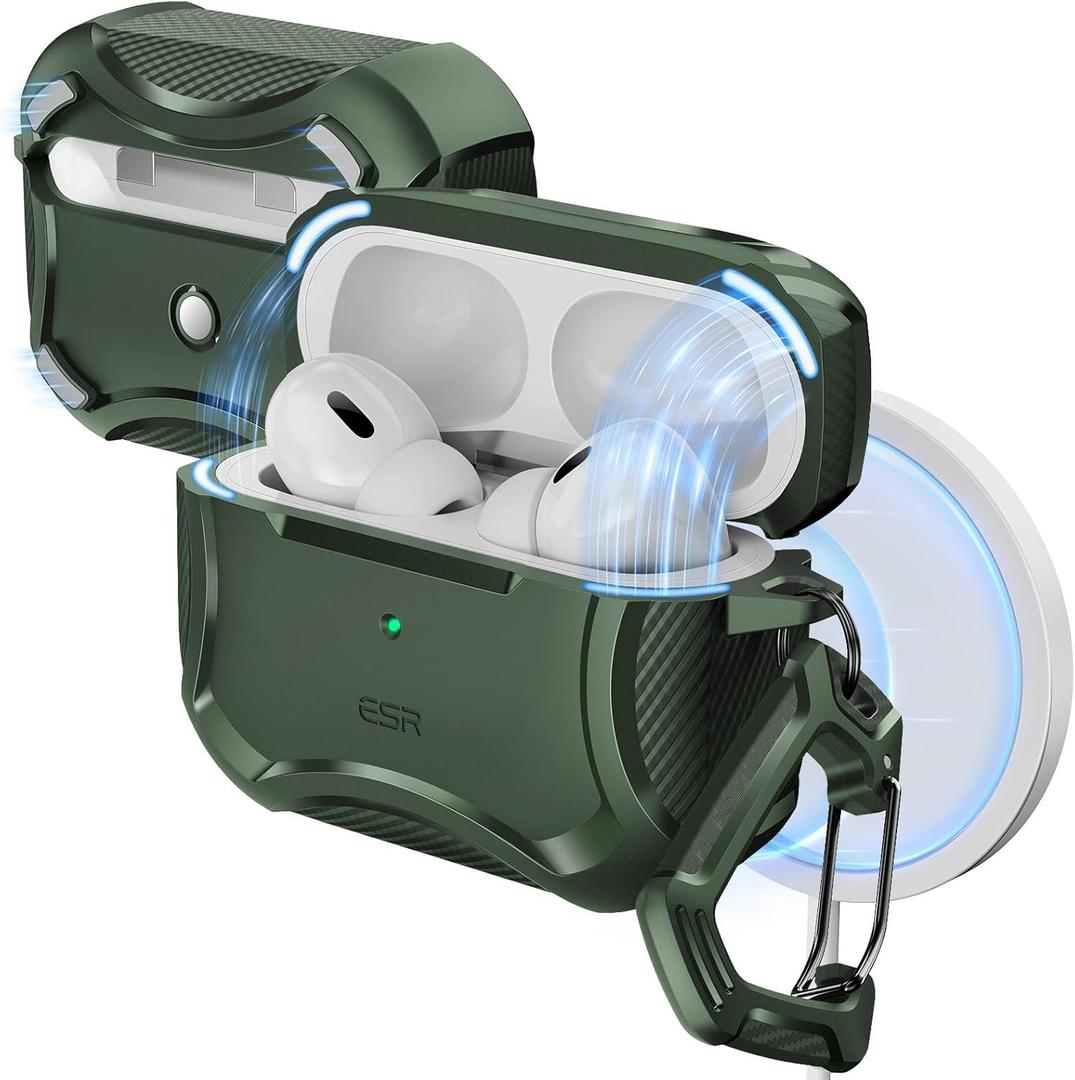 ESR for AirPods Pro 2nd Generation Case, Compatible with Airpods Pro Case 2nd/1st Gen (2023/2022/2019), Compatible with MagSafe, Powerful Drop Protection, Magnetic Lid, Green