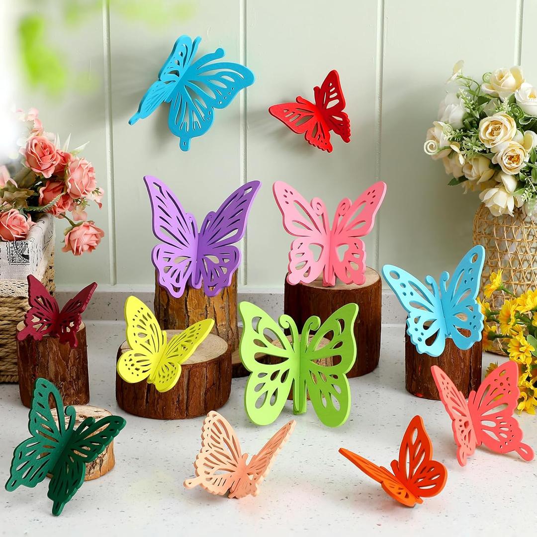 12 Sets Spring Butterfly Centerpieces for Tables Butterfly Party Decoration 3D Wooden Table Decor Spring Home Decor Decorative Signs Plaques for Kitchen Tiered Tray, Shelf, Holiday