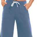 SPECIALMAGIC Cotton Sweat Shorts with Pockets for Women 10" Athletic Lounge Sports Workout Bermuda Knee Shorts (Blue)