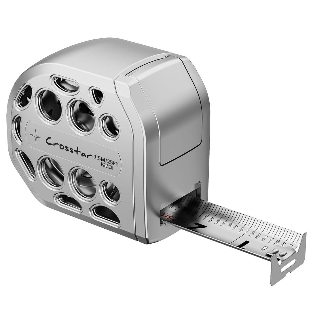 Crosstar 25FT Magnetic Self-Locking Stainless Steel Tape Measure, Double-Sided Scale, Waterproof & Rustproof Retractable Measuring Tape with Hollow Design for Home, Industrial, Woodworking