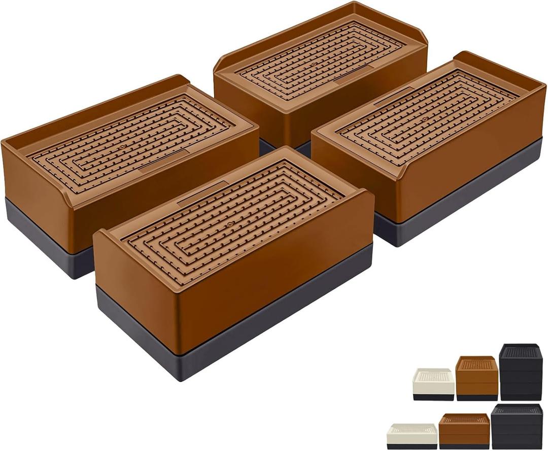 ANNKUT Furniture Risers 1.5 inch, Rectangle Adjustable Risers Blocks for Bed Sofa Table and Couch LiftingHeavy Duty Support Up to 1,300 Lbs (4 Pack-Brown)