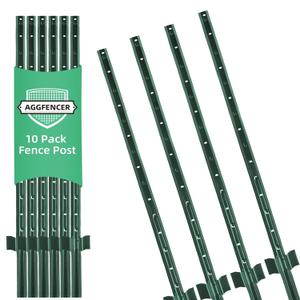 4 Ft Fence Post 10Pack, U Post for Wire Fencing, Heavy Duty No Dig Green Metal T Posts for Yard and Outdoor