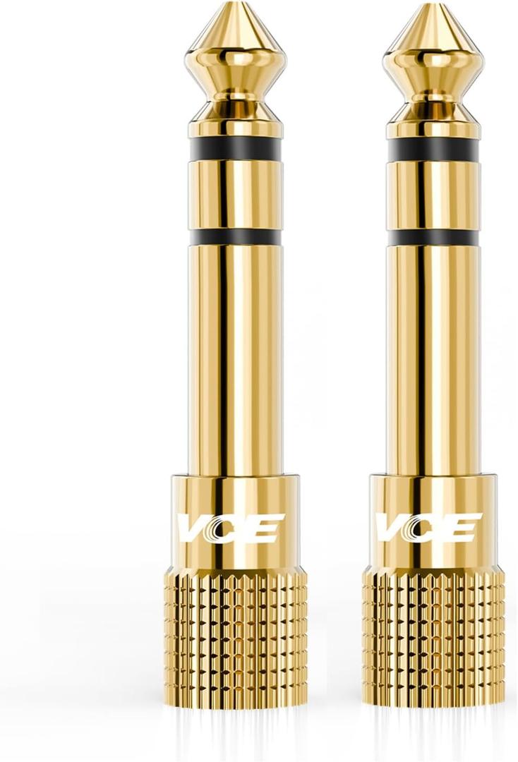 VCE 6.35mm Male to 3.5mm Female 1/4 inch to 1/8 inch 24K Stereo Audio Jack Adapter for Aux Cable, Guitar Amplifier, Headphone, 2 Pack