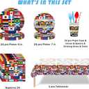 International Flags Soccer Party Decorations – 193 PCS Soccer Party Supplies for 24 Guests with Plates, Cups, Napkins, Cutlery & Tablecloth, 2026 Soccer Watch Party Decor