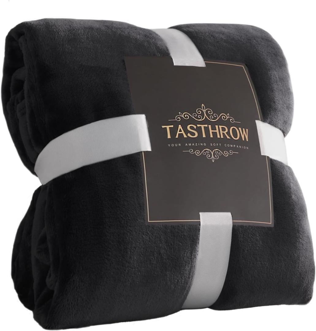 TASTHROW Large Flannel Fleece Throw Blanket, 60x80 Inch - Cozy Lightweight Thick Blanket - All Seasons Suitable for Women, Men and Kids (Black)