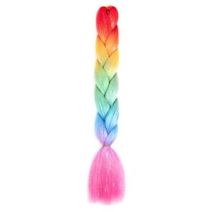 Synthetic Ombre 24inch Glitter Jumbo Braids Extensions Sparkle Rainbow Colored Braiding Hair For Women DIY Hairstyle(H72)