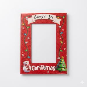 PETCEE Baby First Christmas Gift  4"x 6" Leather Baby 1st Christmas Picture Frame Vertical 2024 My First Xmas Photo Frame for Babies Granddaughter Grandson Family Friends