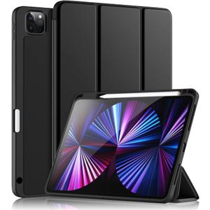 Wenlaty Case Compatible with iPad Pro 11 Inch 4th/3rd/2nd Generation with Pencil Holder, for iPad Pro 11 Case 2022/2021/2020, Trifold Slim Protective Cover with Soft TPU Back, Auto Wake/Sleep, Black
