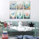 6Pcs Nursery Sea Animal Canvas Wall Art Ocean Cute Watercolor Animal Kids Room Painting Pictures Wall Decor Poster Printing Artwork for Baby Boy Girl Bedroom Children Room Unframed