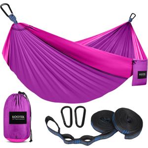 Kootek Camping Hammock, Portable Hammocks with Tree Straps & Attached Carry Bag, Camping Essentials Gear, Perfect for Outside Indoor Hiking Beach Backpack Travel (Large, Bright Violet & Pink)