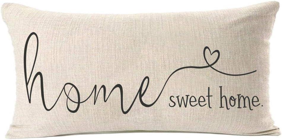 MFGNEH Home Sweet Home Quotes Farmhouse Pillow Covers 12x20 Inch,Farmhouse Decorative Lumbar Throw Pillow Case Cushion Cover,Housewarming Gift (Beige)