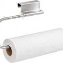 Over Cabinet Door Paper Towel Holder for Kitchen Cabinet Brushed Stainless Steel, Under Sink No Drilling Roll Dispenser for RV