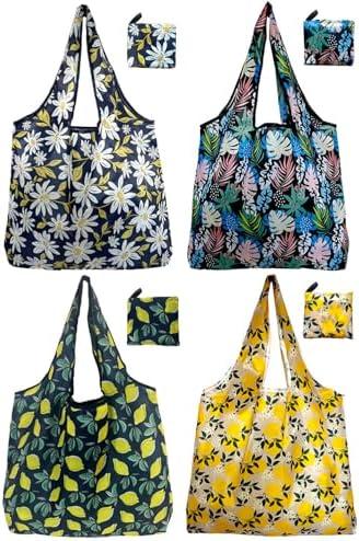 Noilk Reusable Grocery Bags, 4 Pack Foldable Shopping Tote Bags, Lightweight & Durable Eco Friendly Washable Totes for Groceries, Travel & Everyday Use