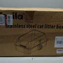 Stainless Steel Litter Box with High Sides, XL High Sided Cat Litter Pan, Open Top Extra Large Metal Cat Litter Box, Non-Stick, Odor Free, Leakproof, Scoop Included, Gray