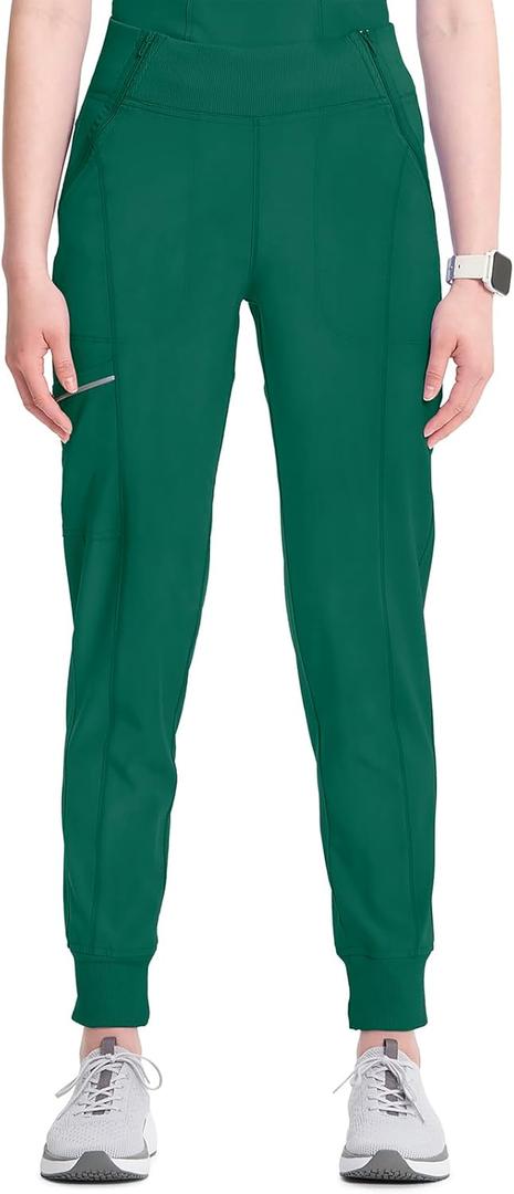 Cherokee Infinity Womens Scrub Jogger Pants, Mid Rise, Moisture Wicking, Wrinkle-Resistant, 360 Stretch, 5 Pockets - CK110A (X-Large, Hunter Green)