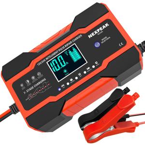NEXPEAK NC201 10-Amp Battery Charger, Smart Trickle Charger 12V 24V Car Battery Charger Fully Automatic Maintainer Desulfator w/Temp Compensation for Car Truck Lawn Mower Boat Marine Batteries