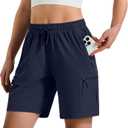 Hugut Women's Lightweight Hiking Cargo Shorts Quick Dry Athletic Shorts Camping Travel Golf Zipper Pockets Water Resistant, Large