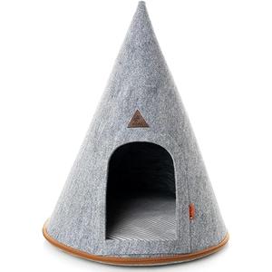 SAVUK Pet Tent Cat Dog House Felt Cave Bed with Cushion&Bag Decorative Foldable Igloo Hut Teepee Small and Medium Suitable for Travel Warm in Winter Cool in Summer 16"x16"18" Grey (Gray, Small)