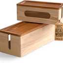 NATURE SUPPLIES Set of Two Natural Wood Cable Management Box, Large and Medium Cord Organizer to Hide Wires and Power Strips for TV, Desk, Computer, Router, Cable Storage and Cord Organization