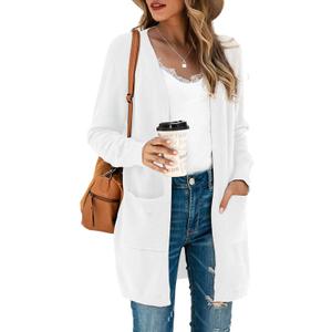 TASAMO Women's Kimono Cardigan Long Sleeve Open Front Casual Knit Sweaters Coat Oversized Soft Outwear with Pockets (White, M)